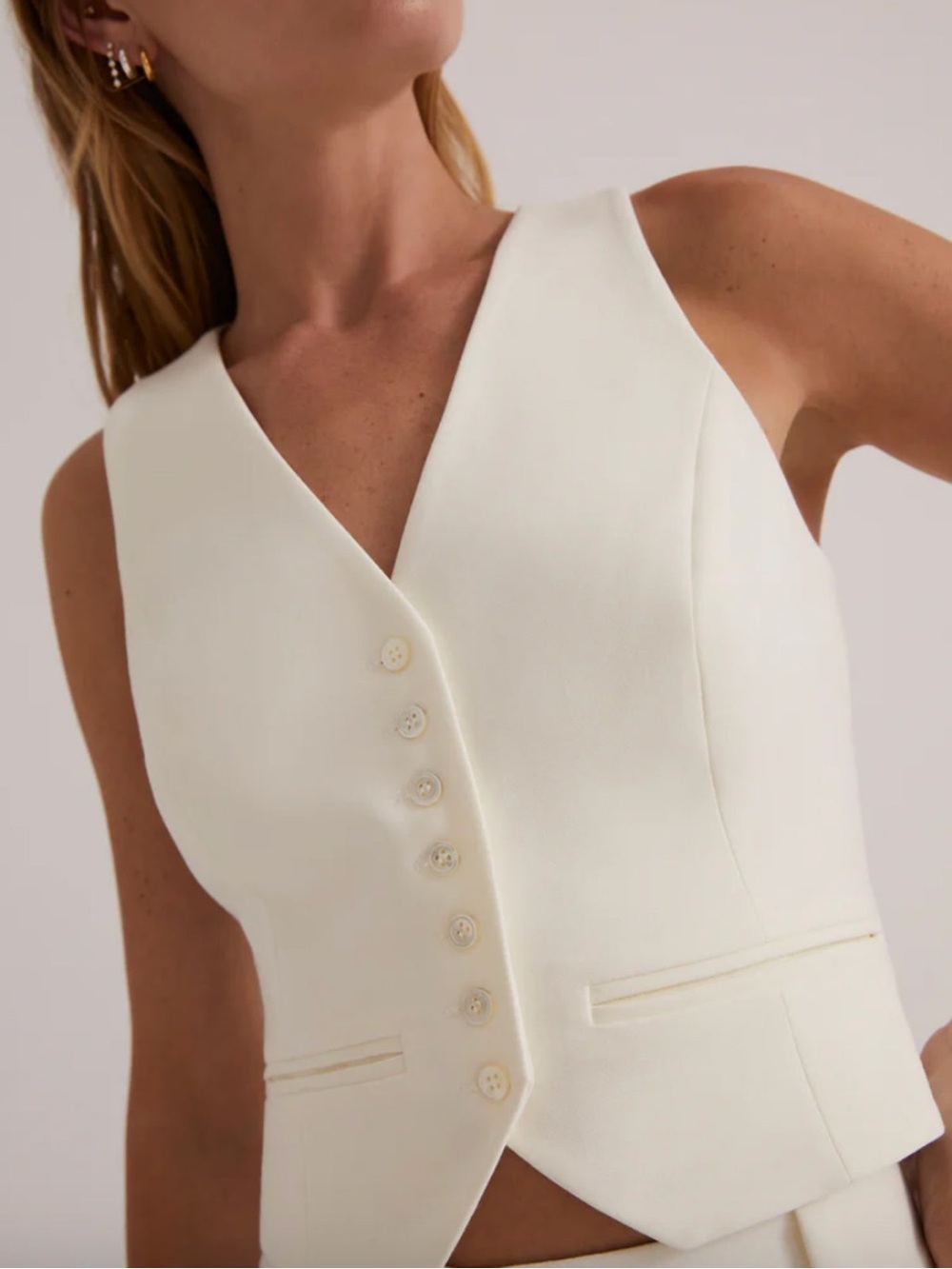 Favorite Daughter Cream Tailored Button-Front Vest
